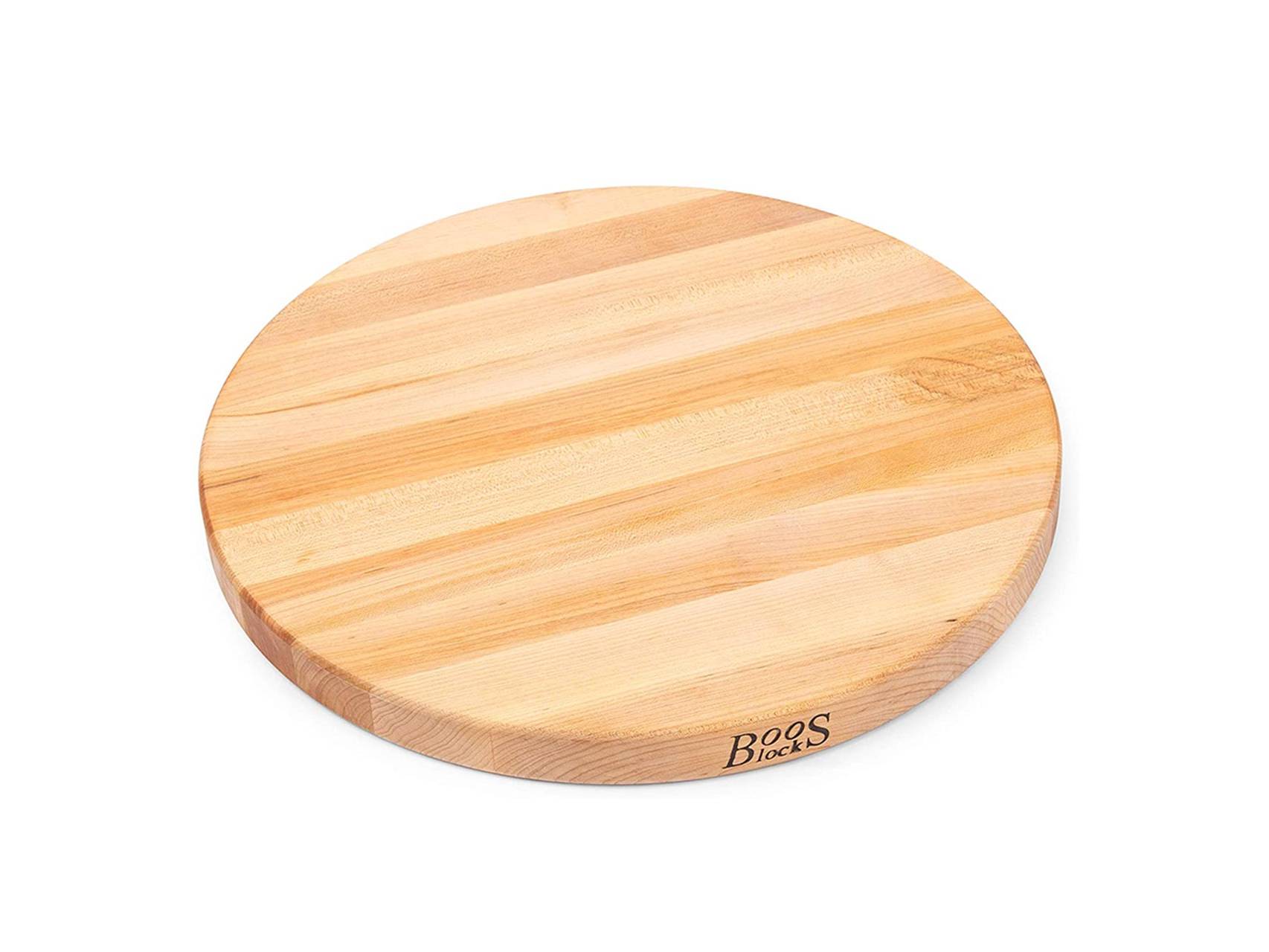 Pro Chef round cutting board with recessed handles; hard maple; can be used on both sides 55