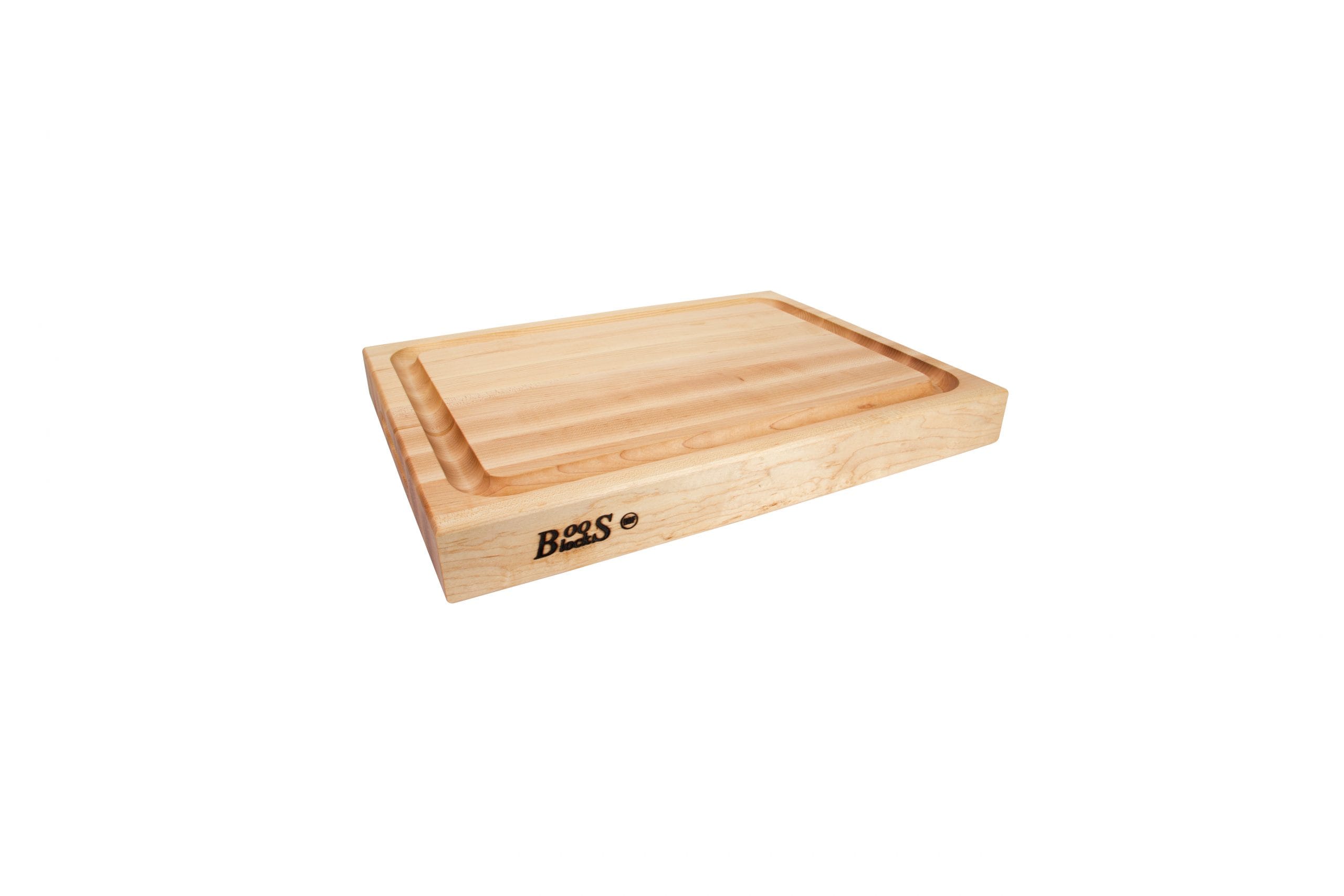 Pro Chef Hard Maple cutting board with juice groove and recessed grips; can be used on both sides 95