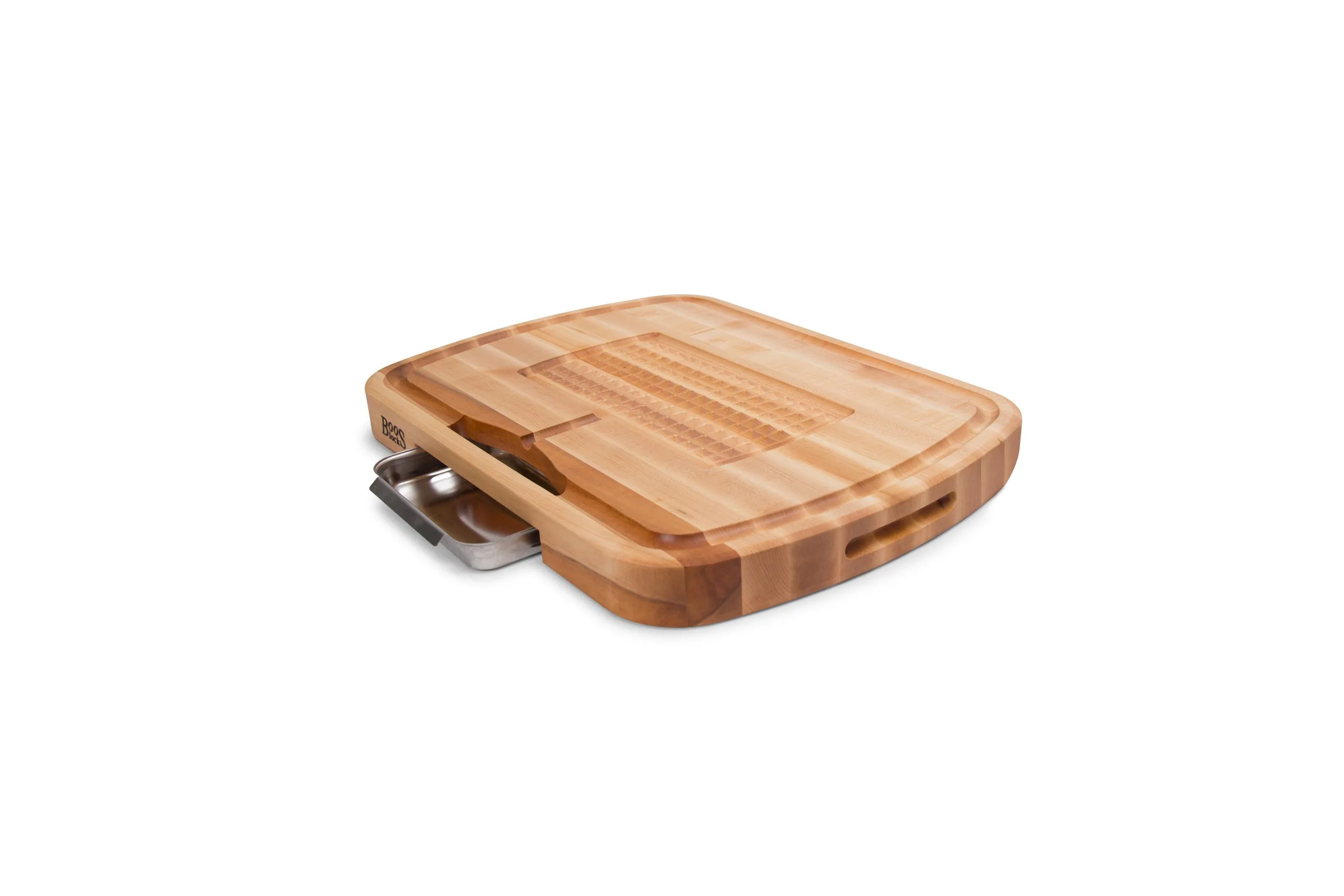Pro Chef Hard Maple Tranchierbrett mit Saftrille, Pyramidenstruktur, Edelstahlauffangschale; beidseitig einsetzbar 4