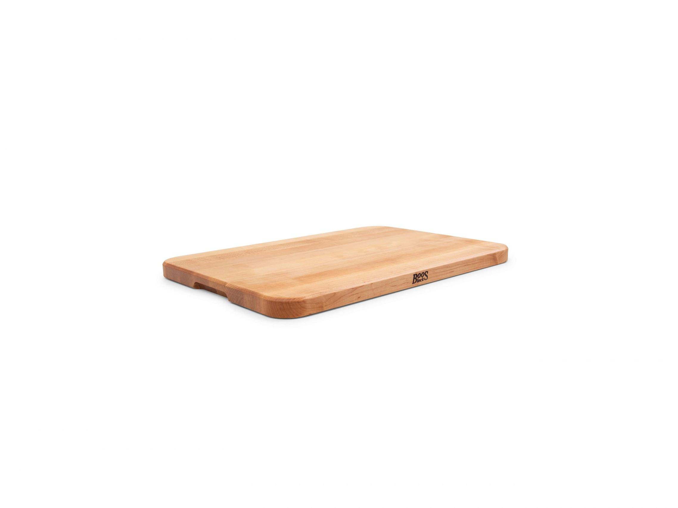 Chop-N-Serve hard maple chopping board with recessed grips; can be used on both sides 79