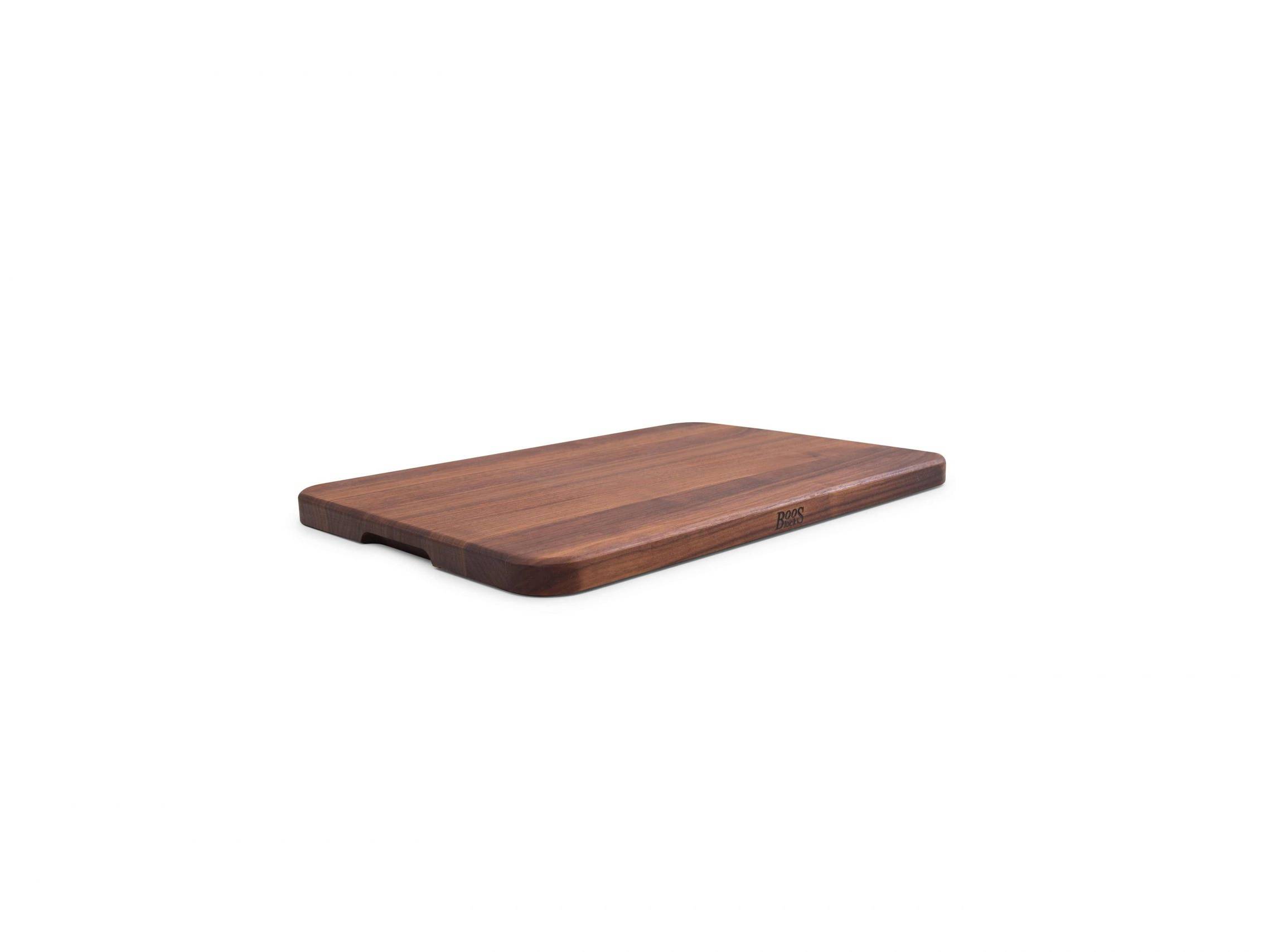 Chop-N-Serve Black Walnut chopping board with recessed grip; can be used on both sides 17