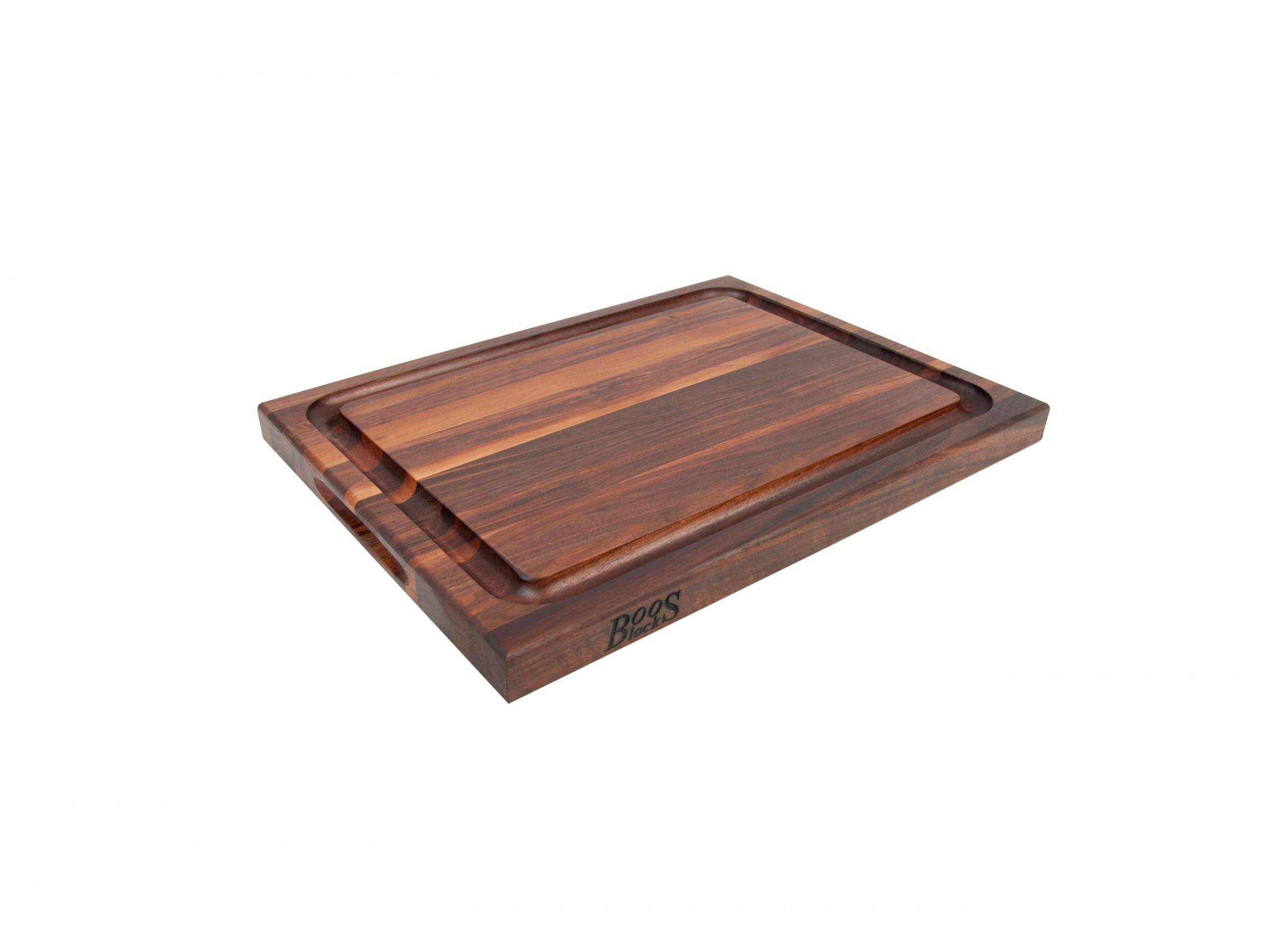 Pro Chef Black Walnut cutting board with juice groove and recessed grips; can be used on both sides 79