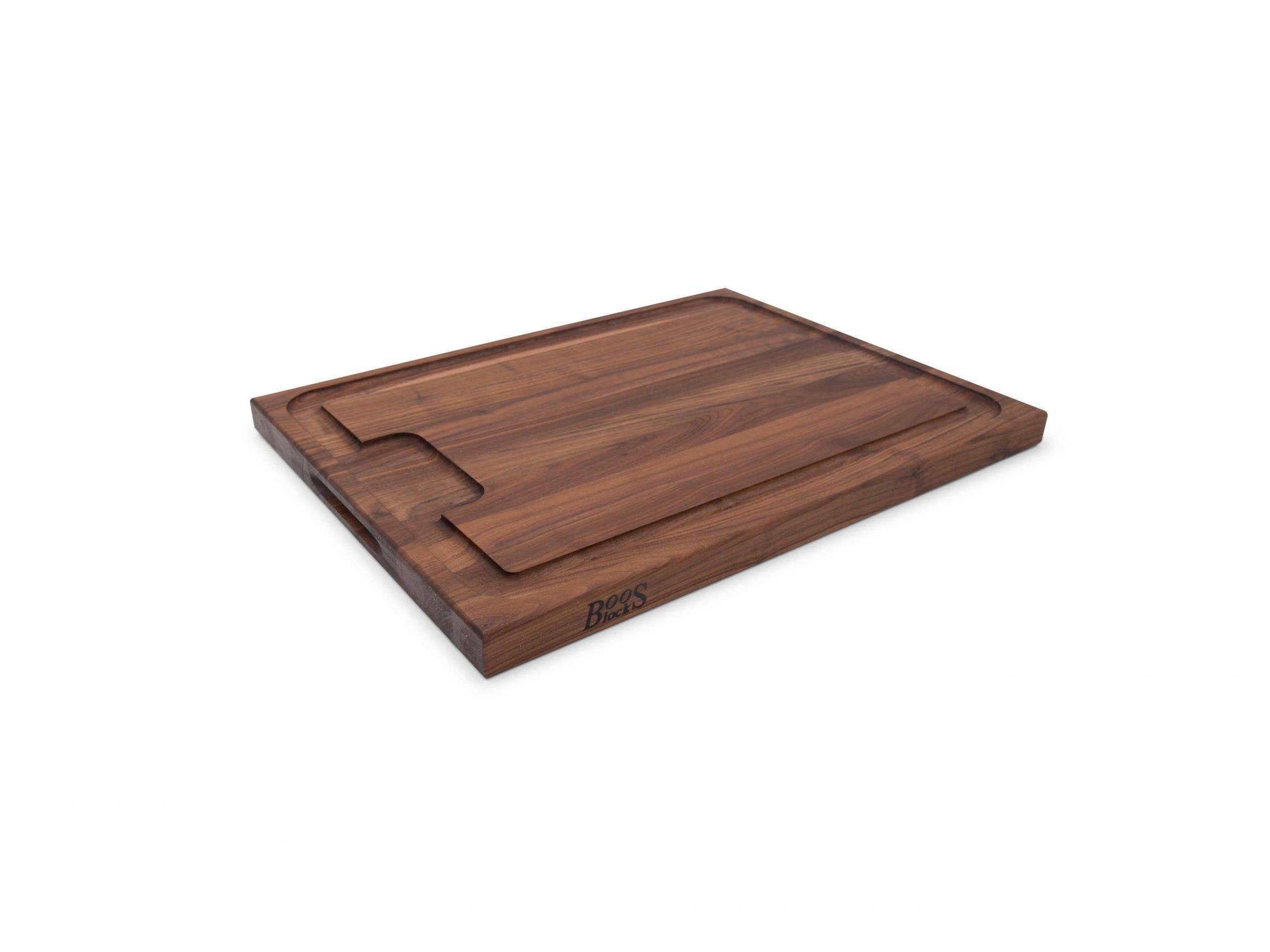 Pro Chef Black Walnut cutting board with juice groove and recessed handles; can be used on both sides 55