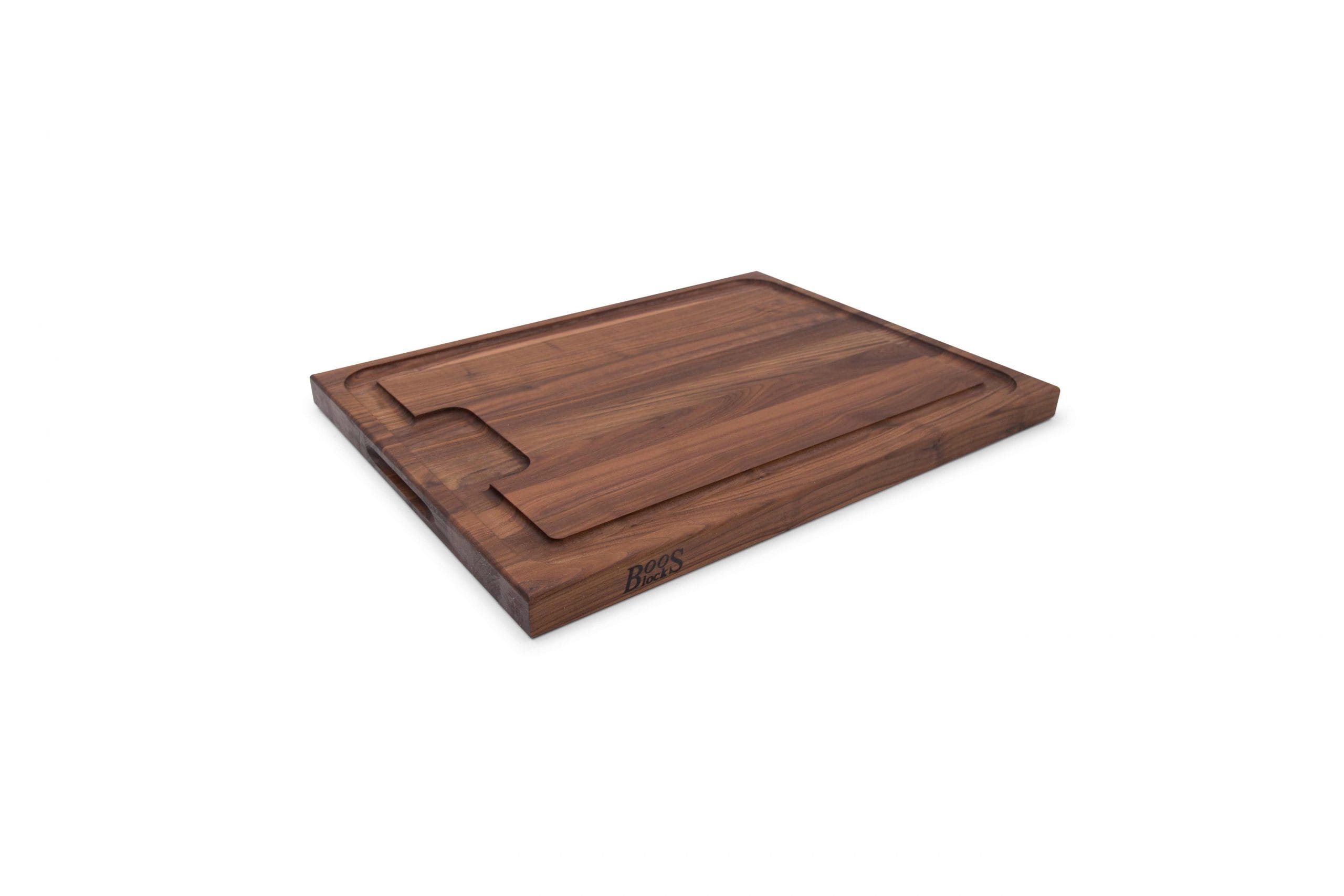 Pro Chef Black Walnut cutting board with juice groove and recessed grips; can be used on both sides 71