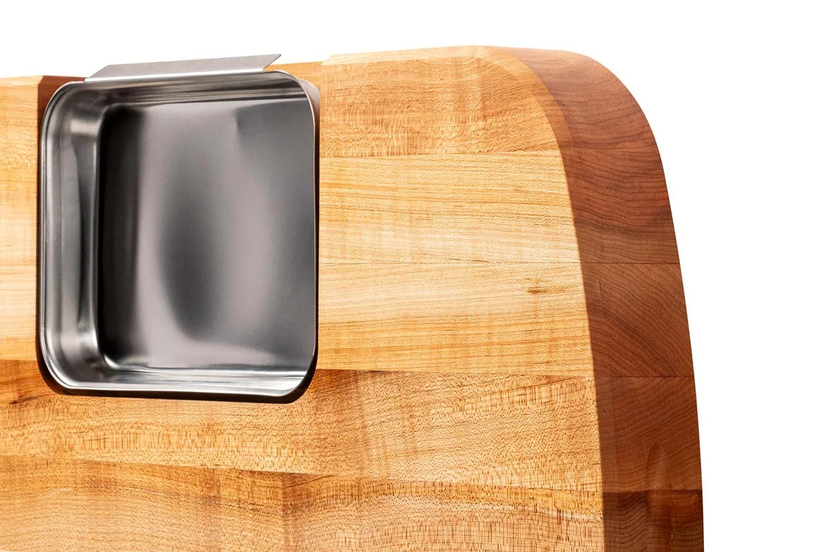 Pro Chef Hard Maple Tranchierbrett mit Saftrille, Pyramidenstruktur, Edelstahlauffangschale; beidseitig einsetzbar 6