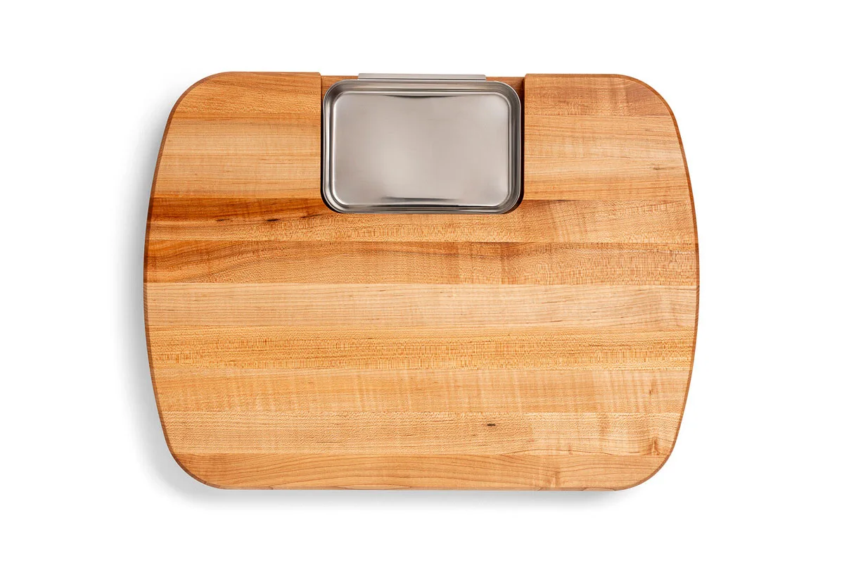 Pro Chef Hard Maple Tranchierbrett mit Saftrille, Pyramidenstruktur, Edelstahlauffangschale; beidseitig einsetzbar 2