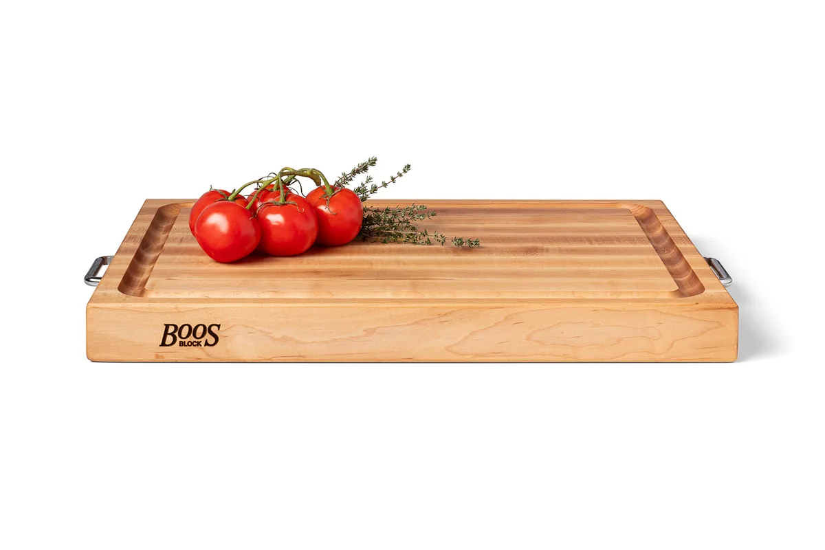 Prep-N-Serve Hard Maple Schneidebrett mit Saftrille, Edelstahlgriffe; beidseitig einsetzbar 5