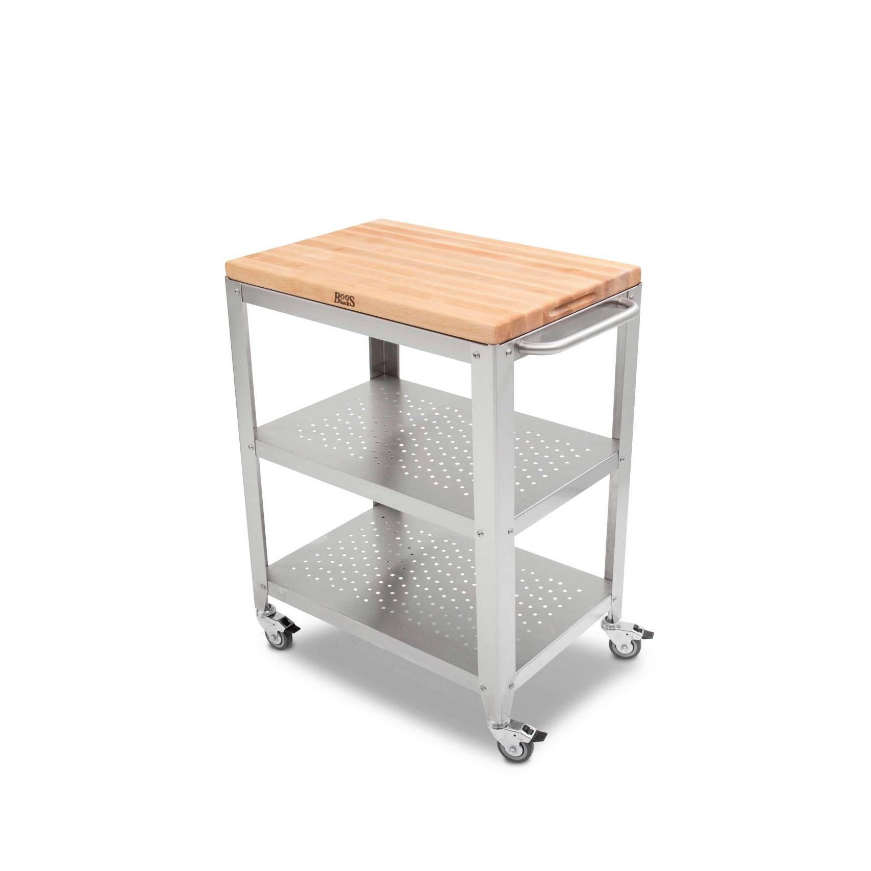 Culinarte Kitchen &amp; Serving Cart with removable hard maple long wood cutting board; stainless steel base with drawer and 2 shelves, towel rack; lockable casters 1