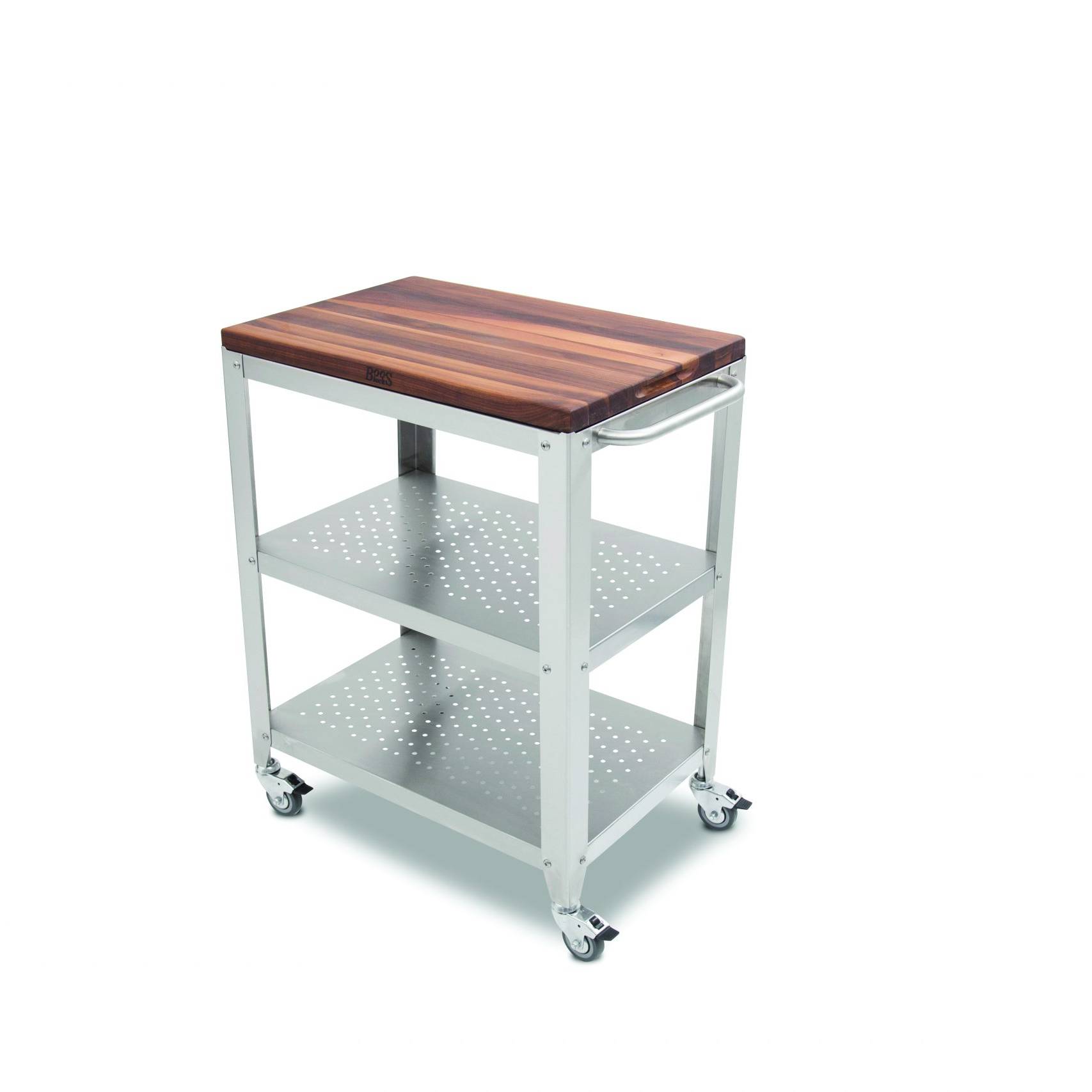 CULINARTE Kitchen &amp; Serving Cart with Removable Black Walnut Long Wood Cutting Board; Stainless Steel Base with Drawer and 2 Shelves, Towel Holder; Lockable Casters 5