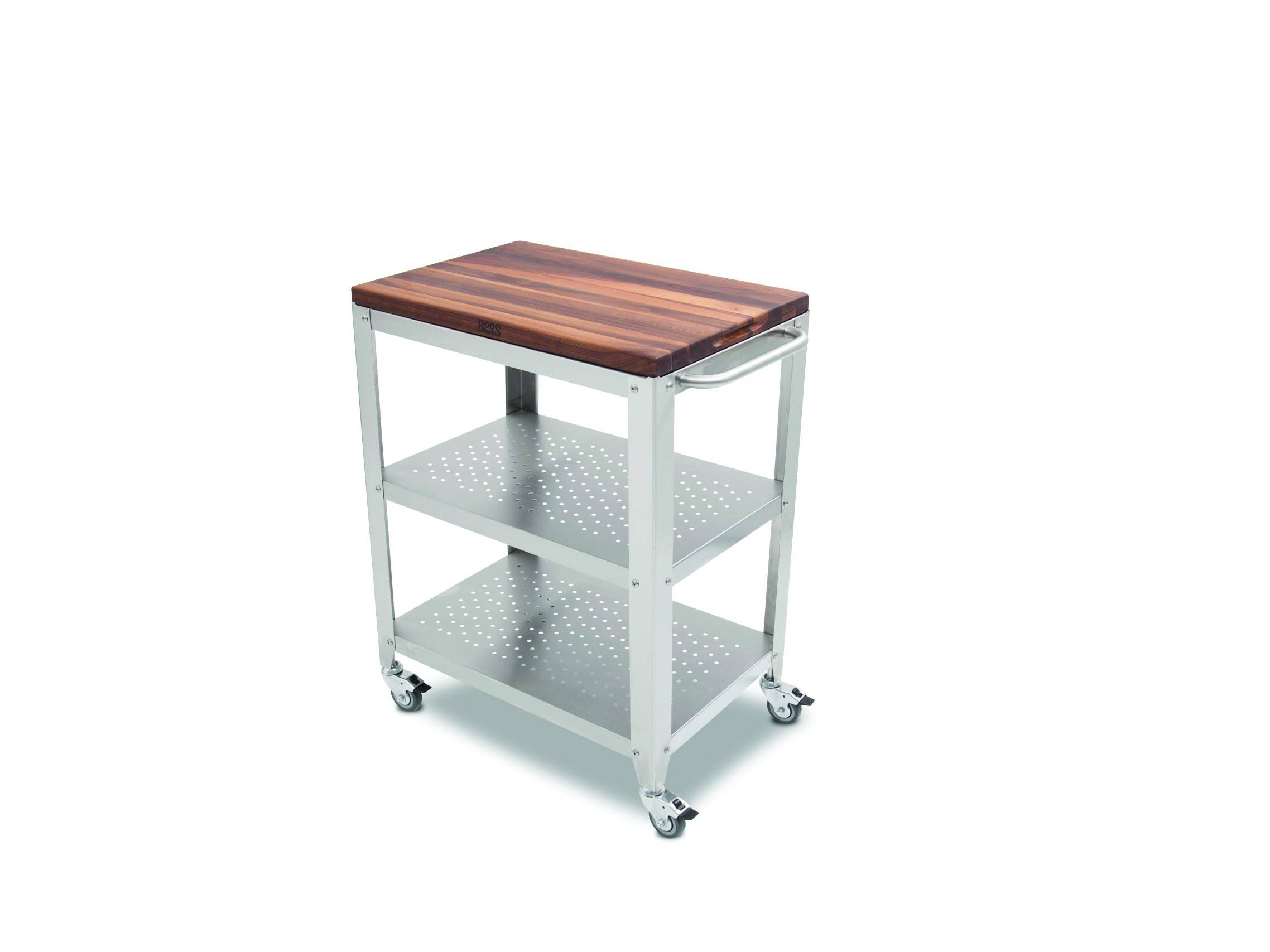 CULINARTE Kitchen &amp; Serving Cart with Removable Black Walnut Long Wood Cutting Board; Stainless Steel Base with Drawer and 2 Shelves, Towel Holder; Lockable Casters 33