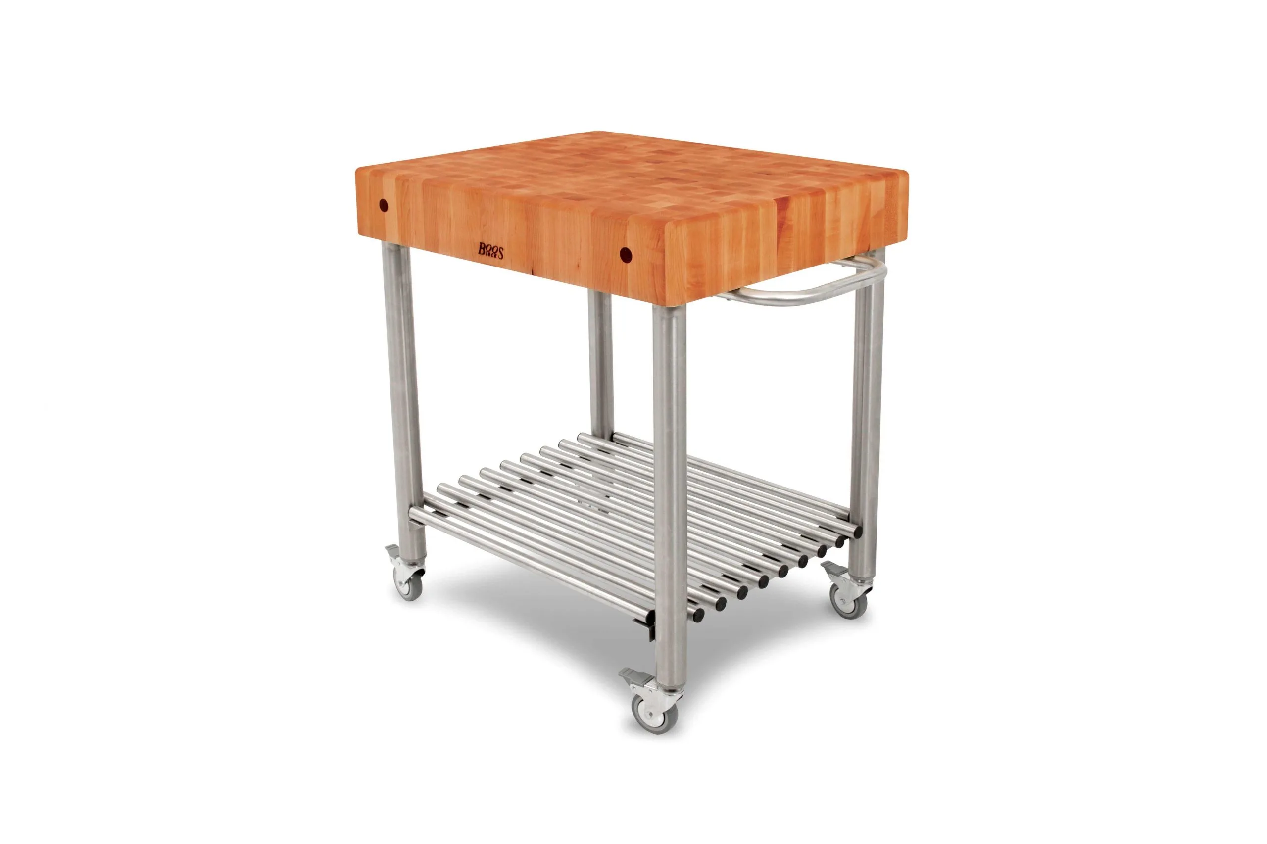 Cucina Kitchen & Wine Servierwagen mit Stirnholz-Arbeitsplatte aus Hard Maple und Edelstahlbasis mit einer Ablage, Handtuchhalter; feststellbare Rollen 5
