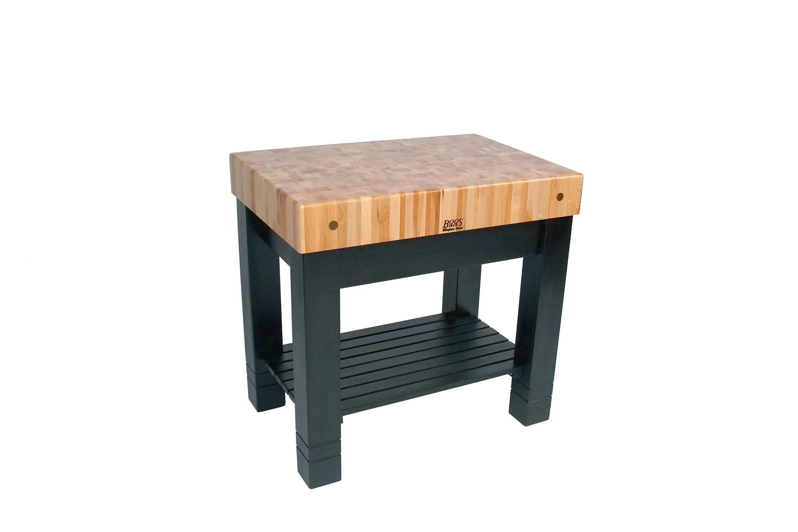 Boos® Hard Maple Homestead Kitchen Island, Stirnholzplatte mit unterer Ablage und Schublade für Utensilien; natürliches Finish mit Bienenwachs 157 Boos® Hard Maple Homestead Kitchen Island, Stirnholzplatte mit unterer Ablage und Schublade für Utensilien; natürliches Finish mit Bienenwachs 156