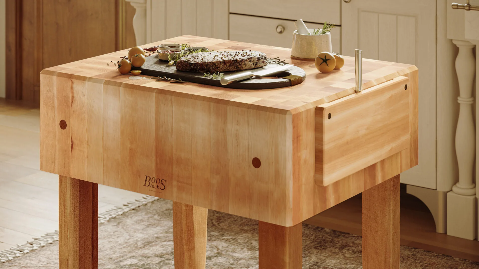 Klassischer Boos® PCA Butcher Block mit Messerhalter; Stirnholzkonstruktion; North American Hard Maple; natürliches Finish mit Bienenwachs 10 Klassischer Boos® PCA Butcher Block mit Messerhalter; Stirnholzkonstruktion; North American Hard Maple; natürliches Finish mit Bienenwachs 9