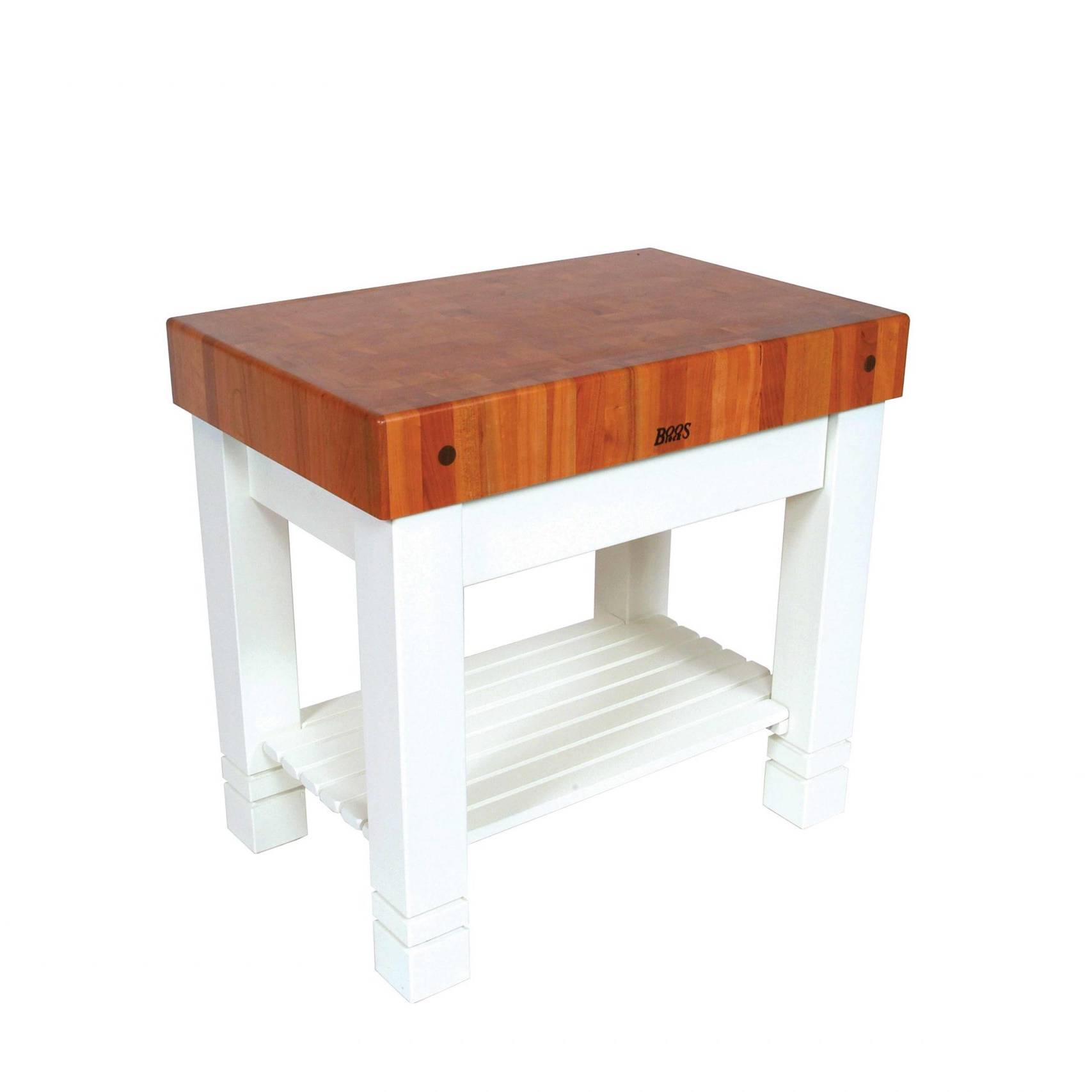 Boos® Cherry Homestead Kitchen Island, Stirnholzplatte mit unterer Ablage und Schublade für Utensilien; natürliches Finish mit Bienenwachs 11