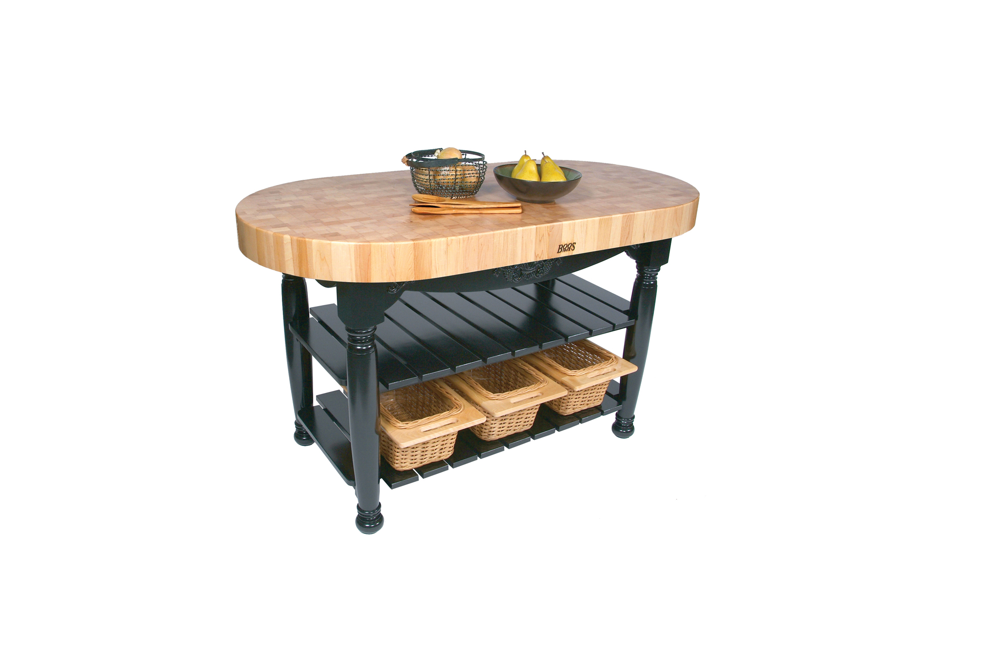 Boos® Maple Harvest Table mit Stirnholzplatte, unterer Ablage und 3 Weidenkörben 5