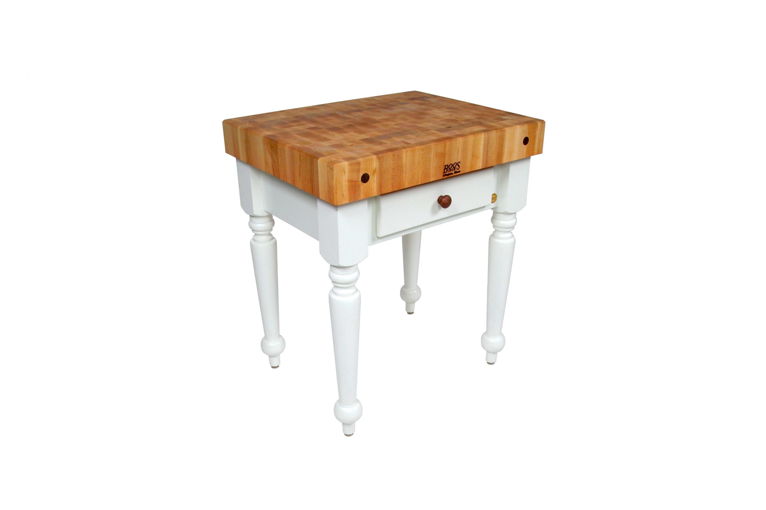 Boos® Maple Rustica Kitchen Island with 10cm thick front wood top and drawer 1