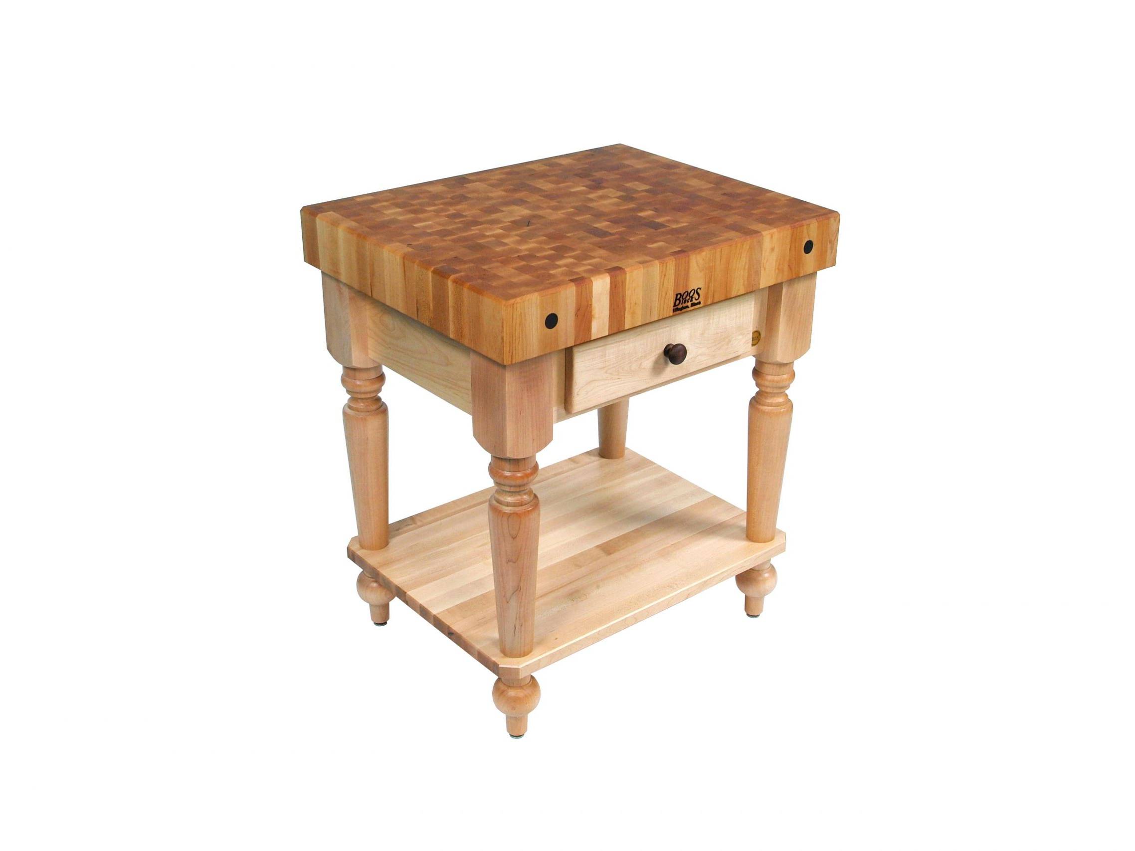 Boos® Maple Rustica Kitchen Island mit 10cm dicker Stirnholzplatte, Schublade und Ablage 19