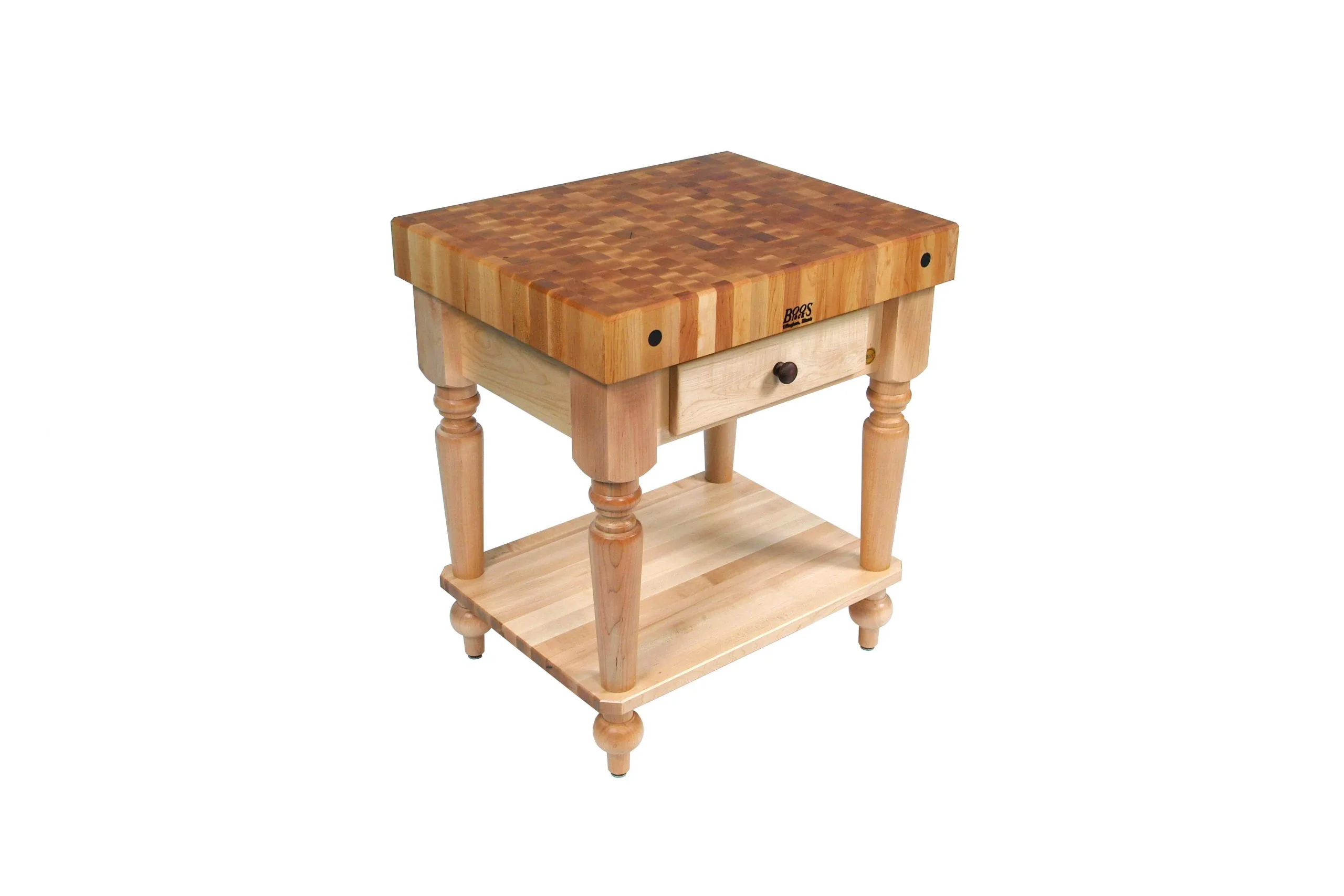 Boos® Maple Rustica Kitchen Island mit 10cm dicker Stirnholzplatte, Schublade und Ablage 1