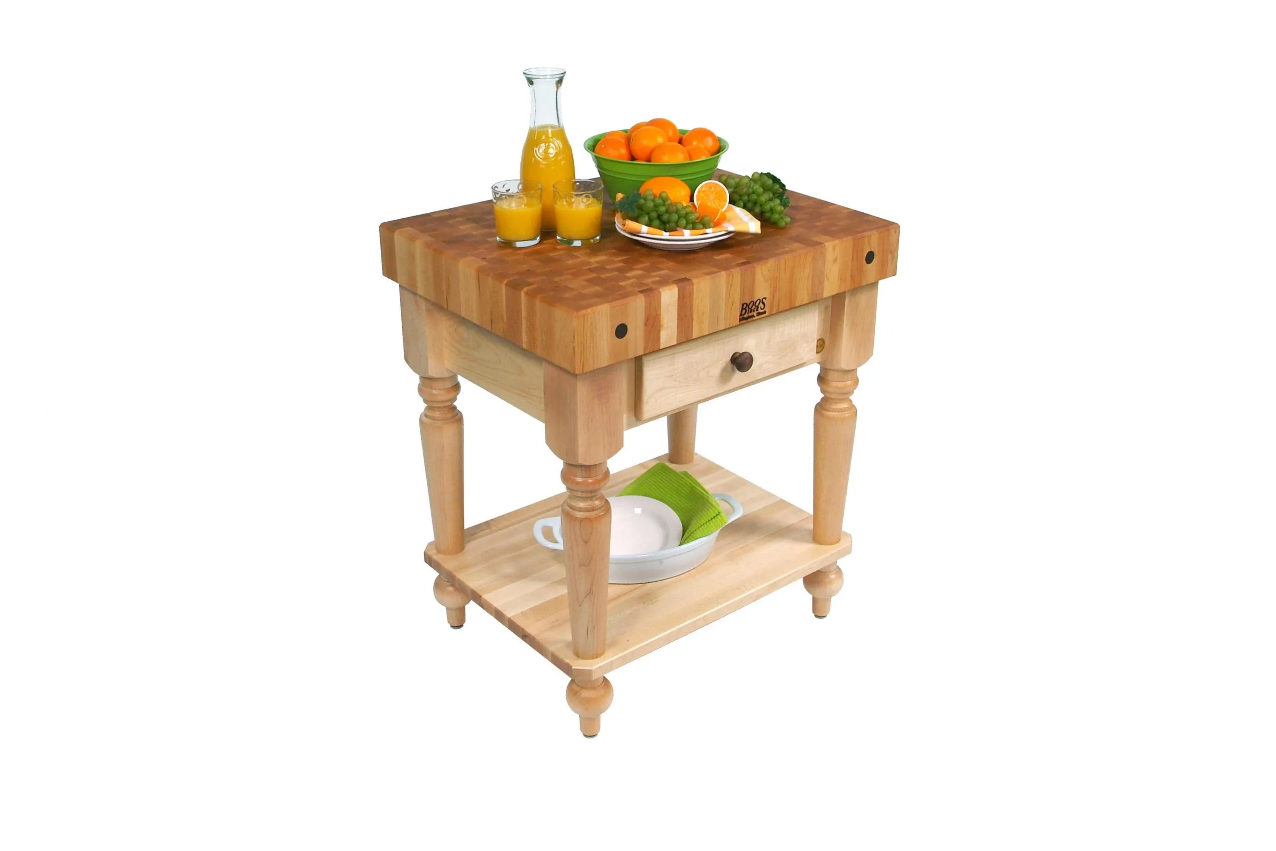 Boos® Maple Rustica Kitchen Island mit 10cm dicker Stirnholzplatte, Schublade und Ablage 3