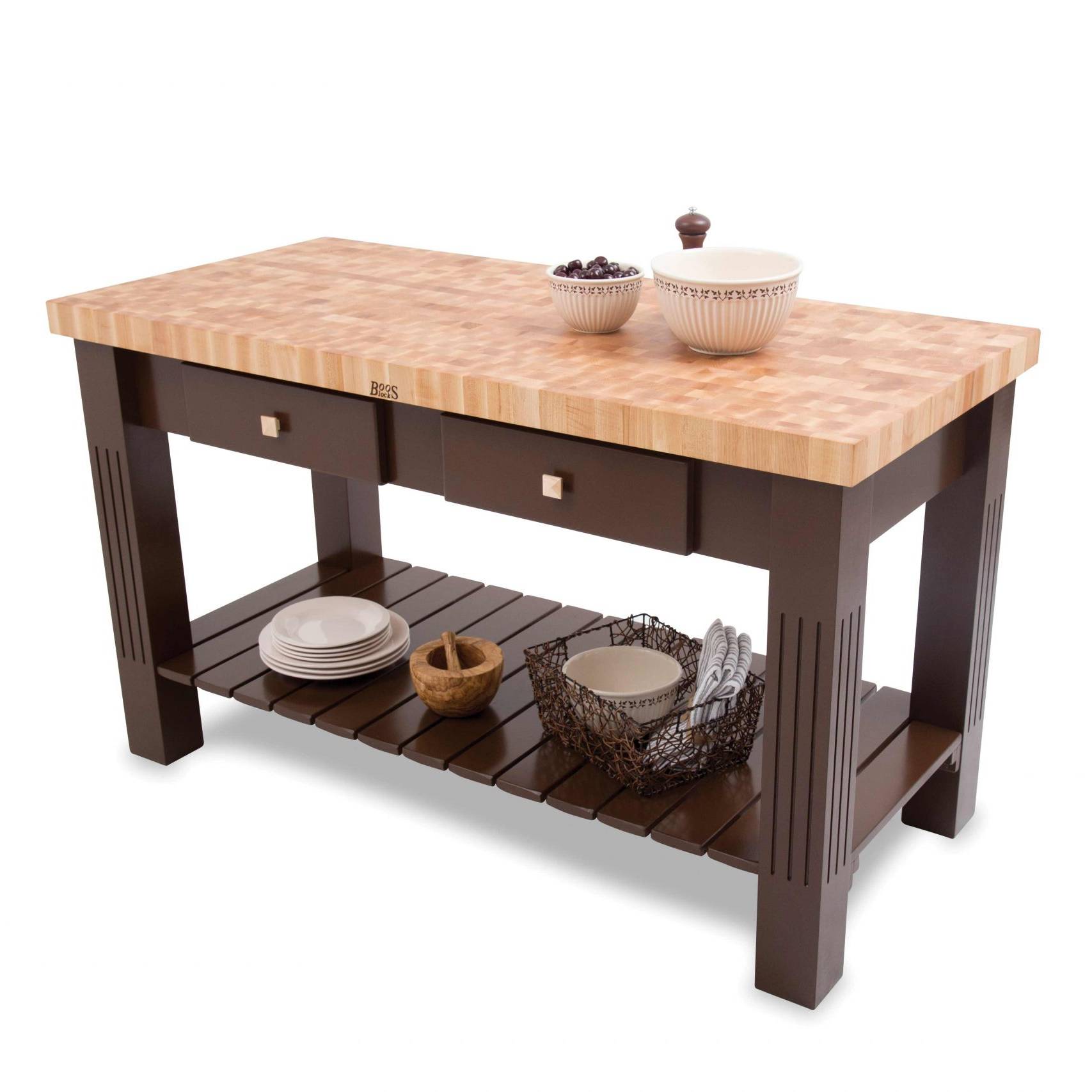 Boos® Maple Grazzi Table mit Stirnholzplatte, unterer Ablage und Utensilienschubladen 5