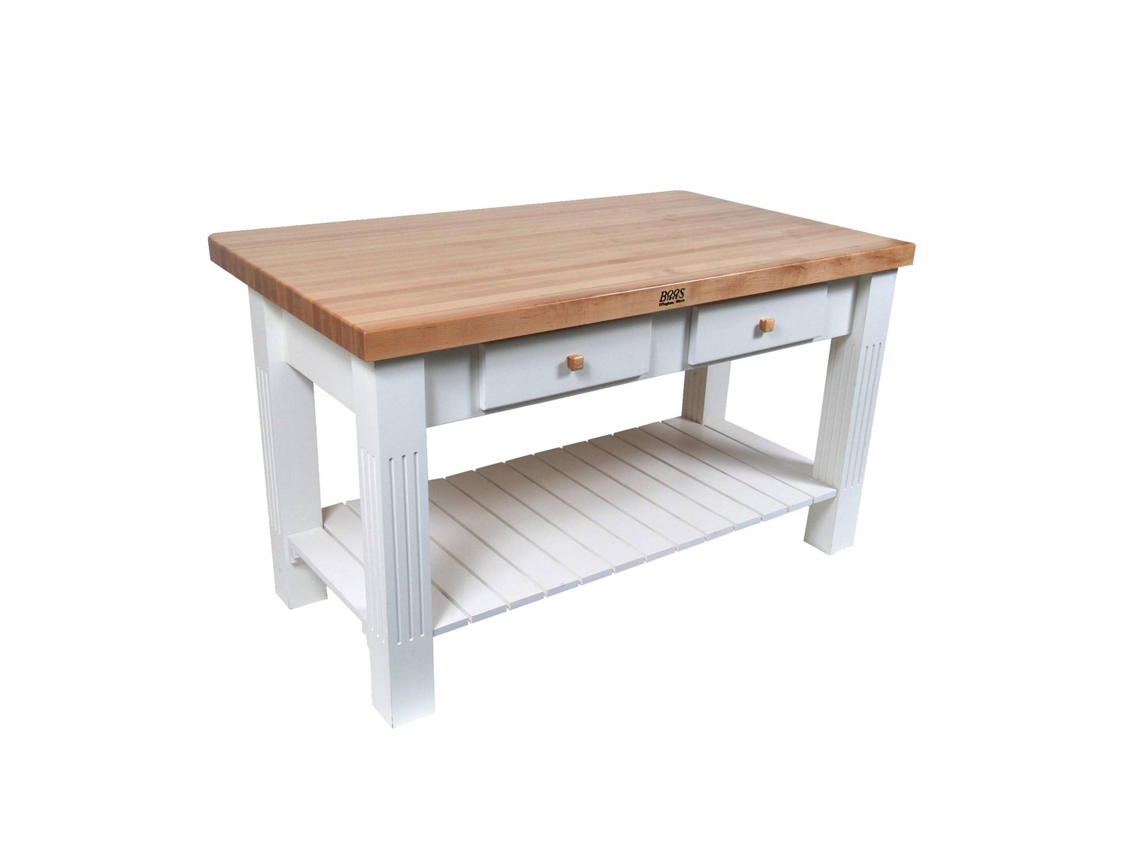 Boos® Maple Grazzi Table mit Langholzplatte inkl. umklappbarem Plattenteil (ca. 20cm), unterer Ablage und Utensilienschubladen 31