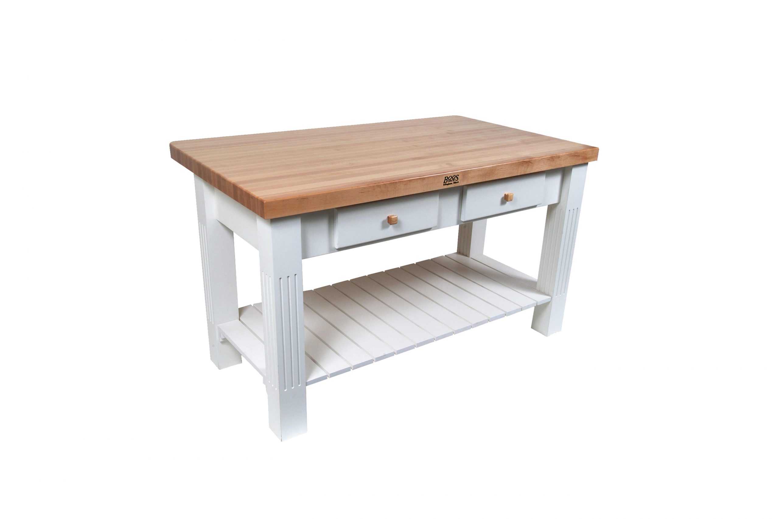 Boos® Maple Grazzi Table mit Langholzplatte inkl. umklappbarem Plattenteil (ca. 20cm), unterer Ablage und Utensilienschubladen 67